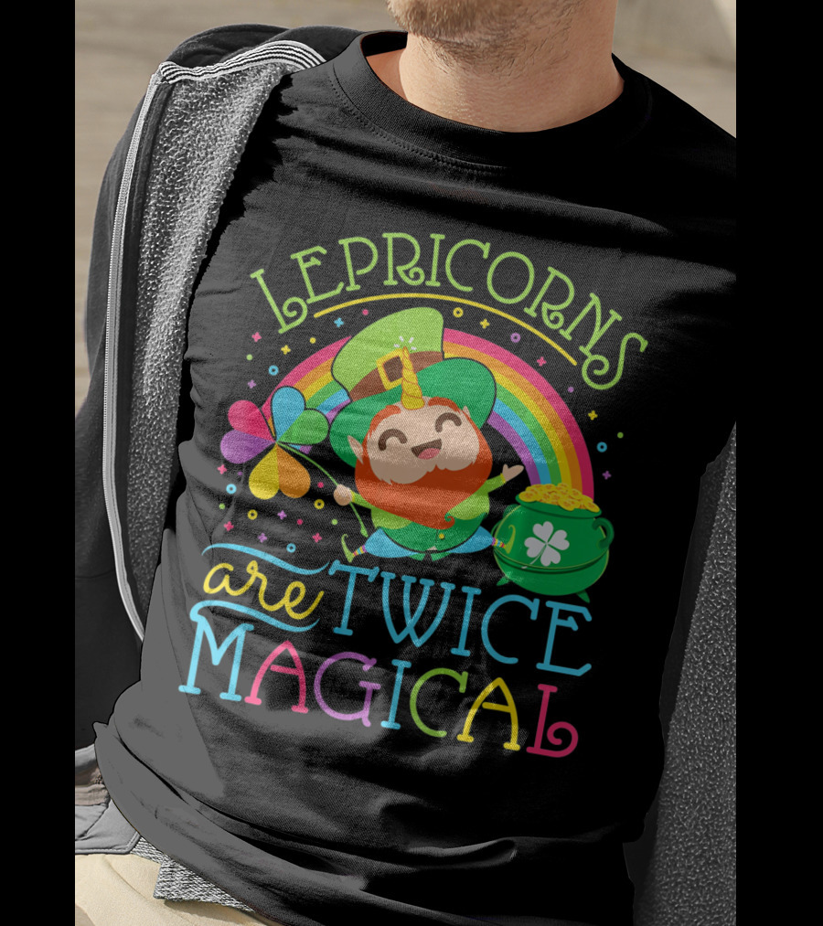 Lepricorns Are Twice Magical St. Patrick's Day Rainbow Clover T-Shirt