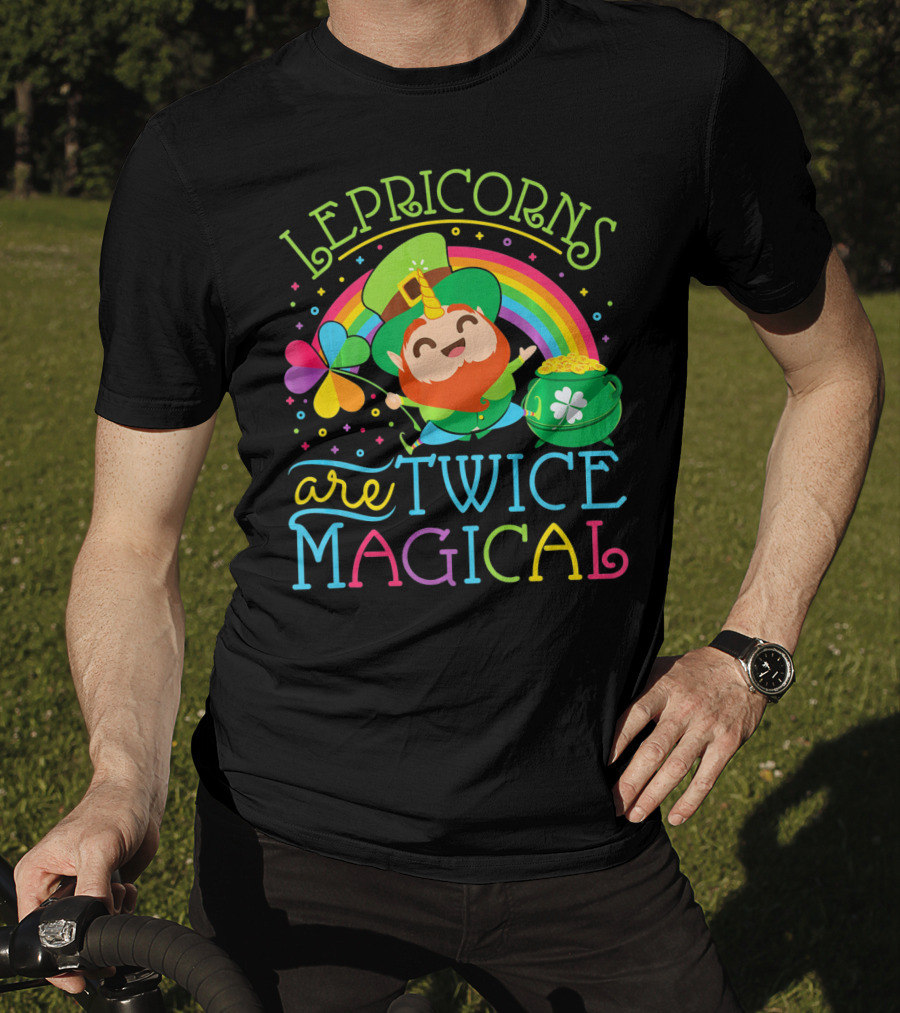 Lepricorns Are Twice Magical St. Patrick's Day Rainbow Clover T-Shirt