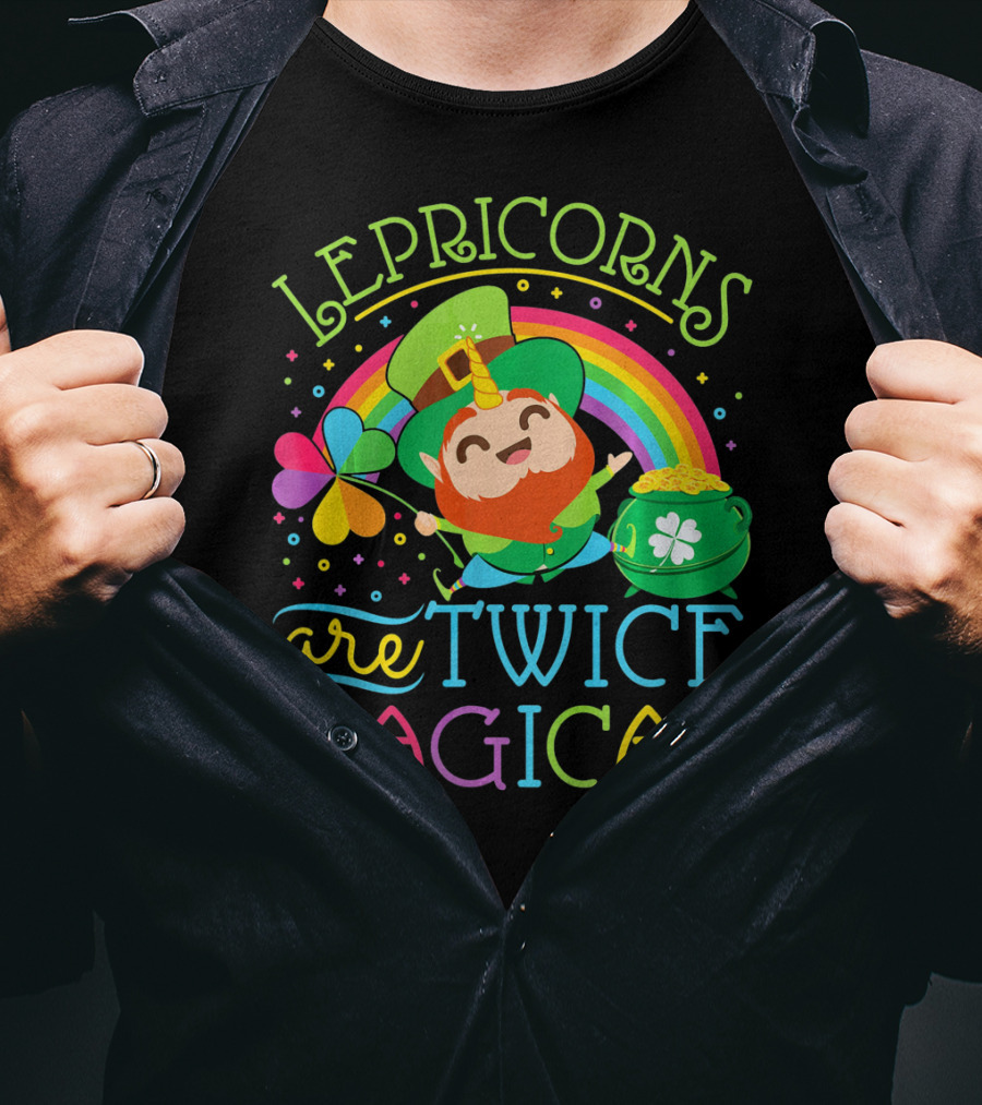 Lepricorns Are Twice Magical St. Patrick's Day Rainbow Clover T-Shirt