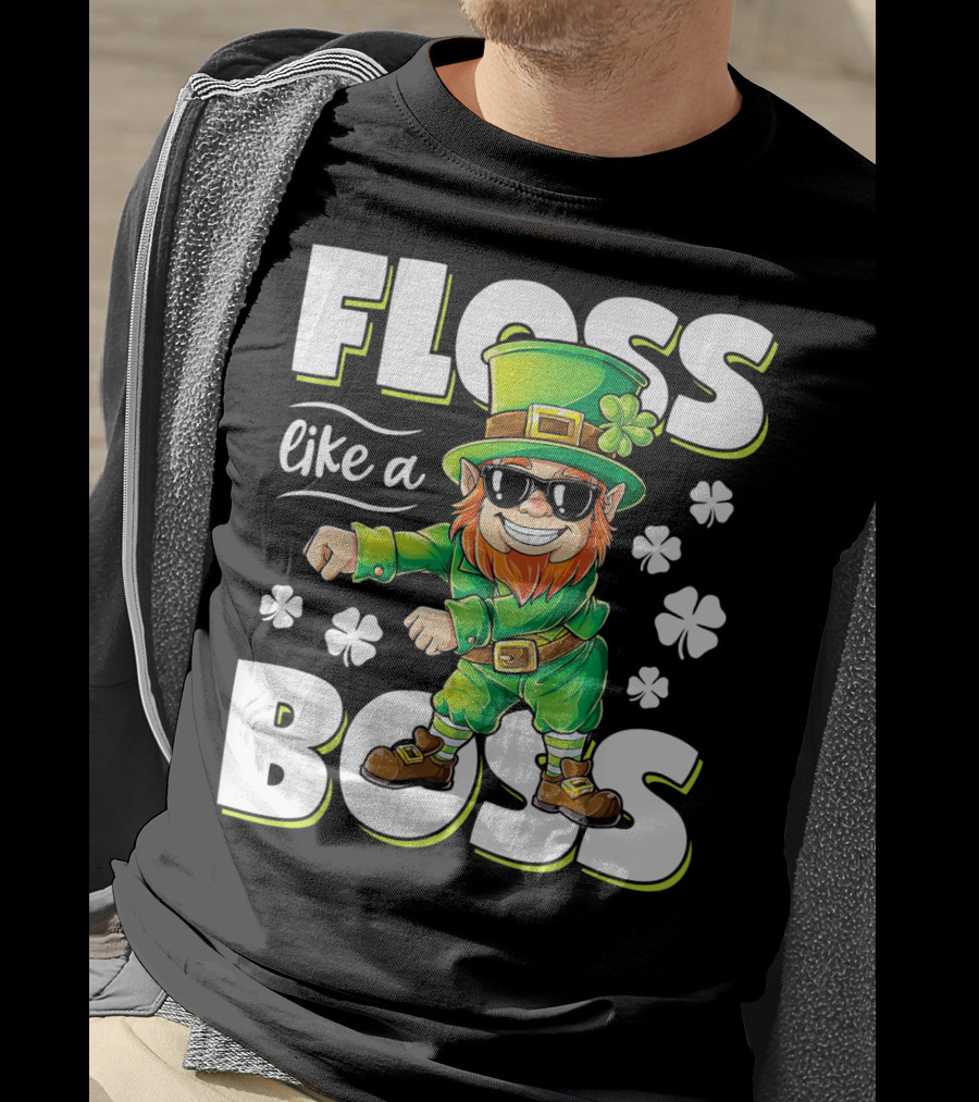 Floss Like A Boss Leprechaun With Shamrocks And Sunglasses T-Shirt