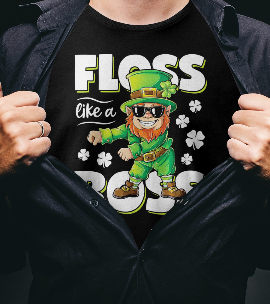 Floss Like A Boss Leprechaun With Shamrocks And Sunglasses T-Shirt