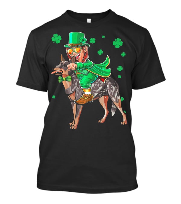 Leprechaun Riding Australian Cattle Dog With Shamrocks T-Shirt