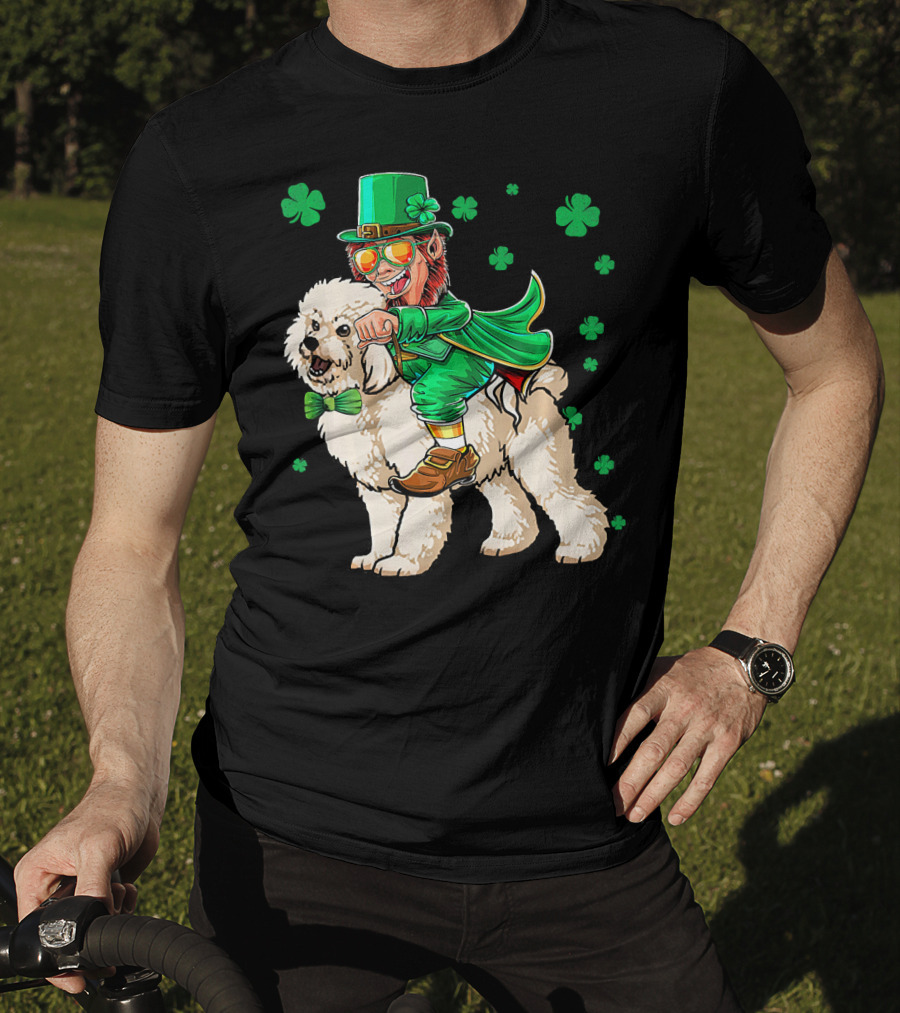 Leprechaun Riding Bichon Frise With Shamrock St. Pat's Day Charm T-Shirt