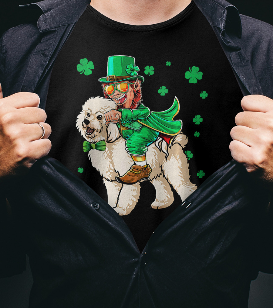 Leprechaun Riding Bichon Frise With Shamrock St. Pat's Day Charm T-Shirt