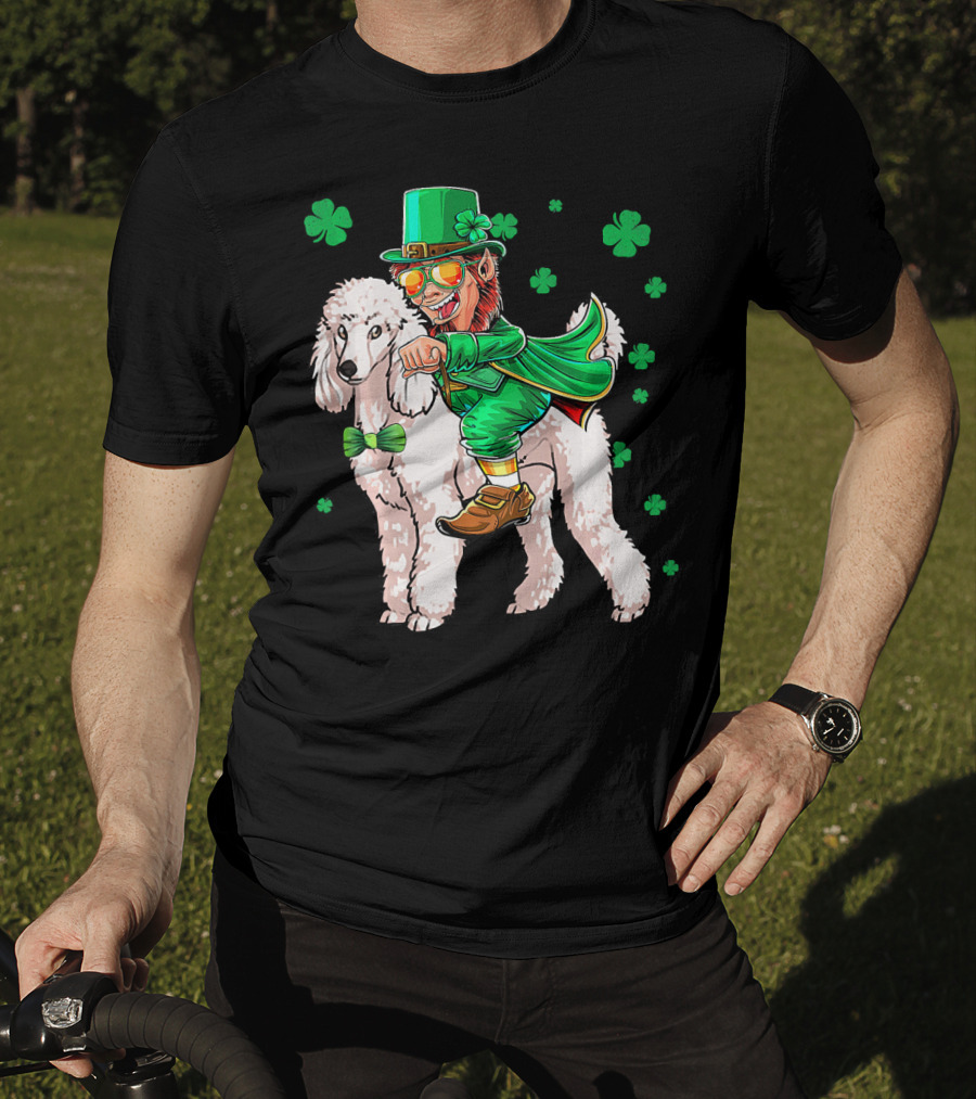 Leprechaun Riding Poodle With Shamrocks St. Patrick's Day T-Shirt