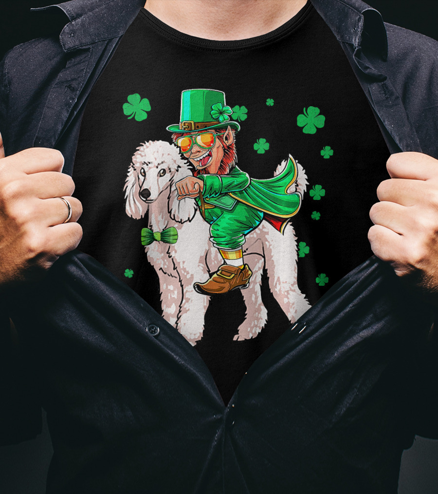 Leprechaun Riding Poodle With Shamrocks St. Patrick's Day T-Shirt