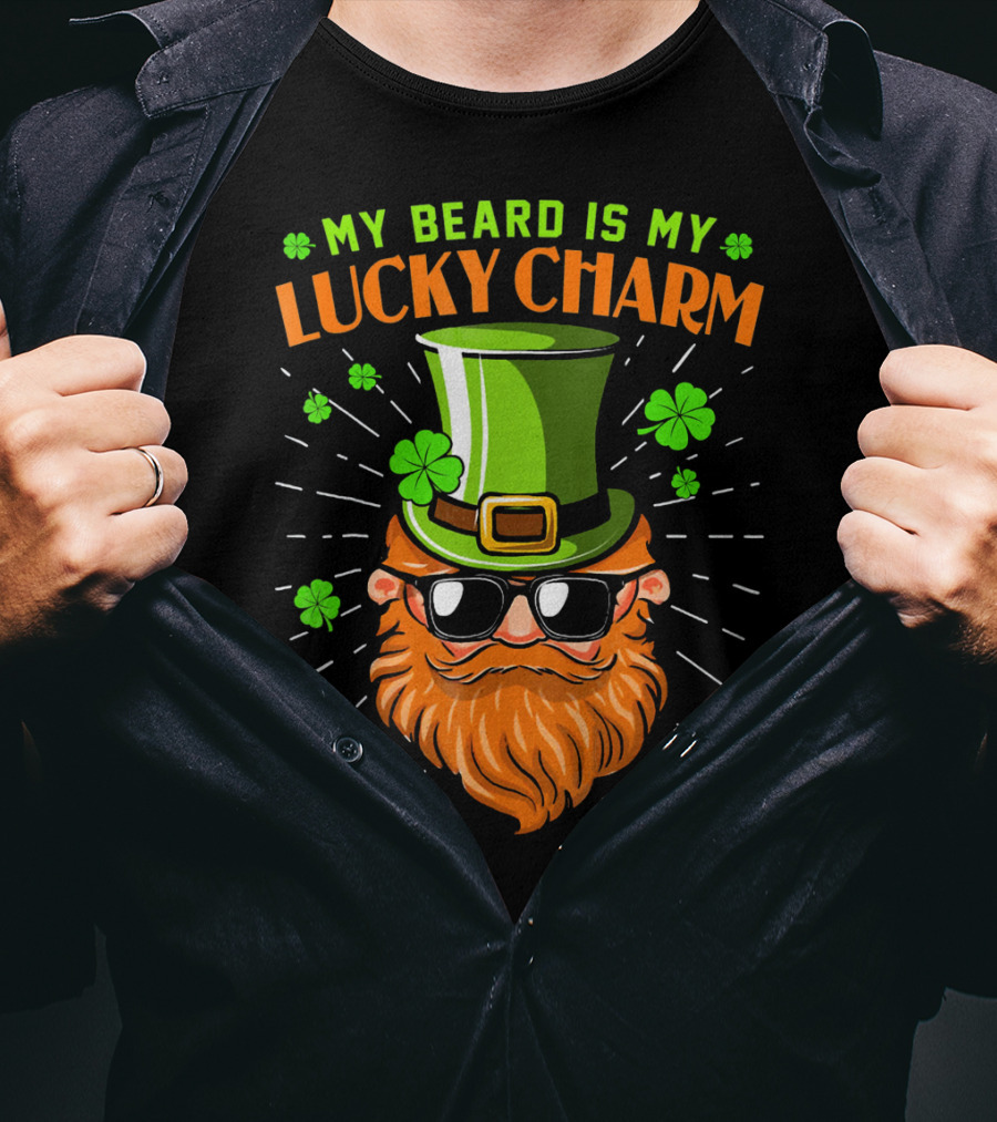 My Beard Is My Lucky Charm Saint Patrick Clover Hat Sunglasses T-Shirt