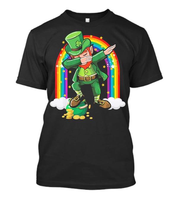 St Patricks Day Leprechaun Dabbing With Rainbow And Gold Coins T-Shirt