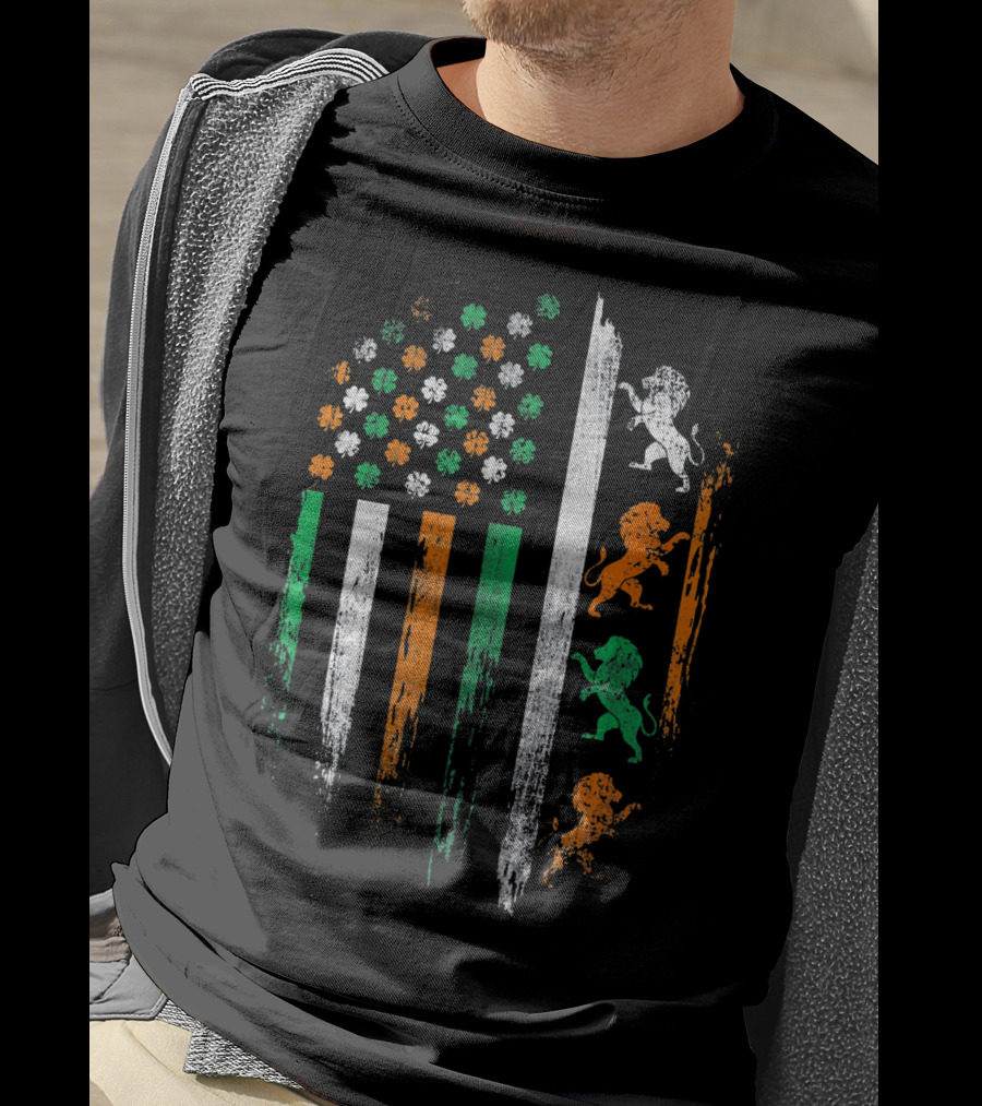 Irish Flag Lions And Clover Vintage St Patrick T-Shirt