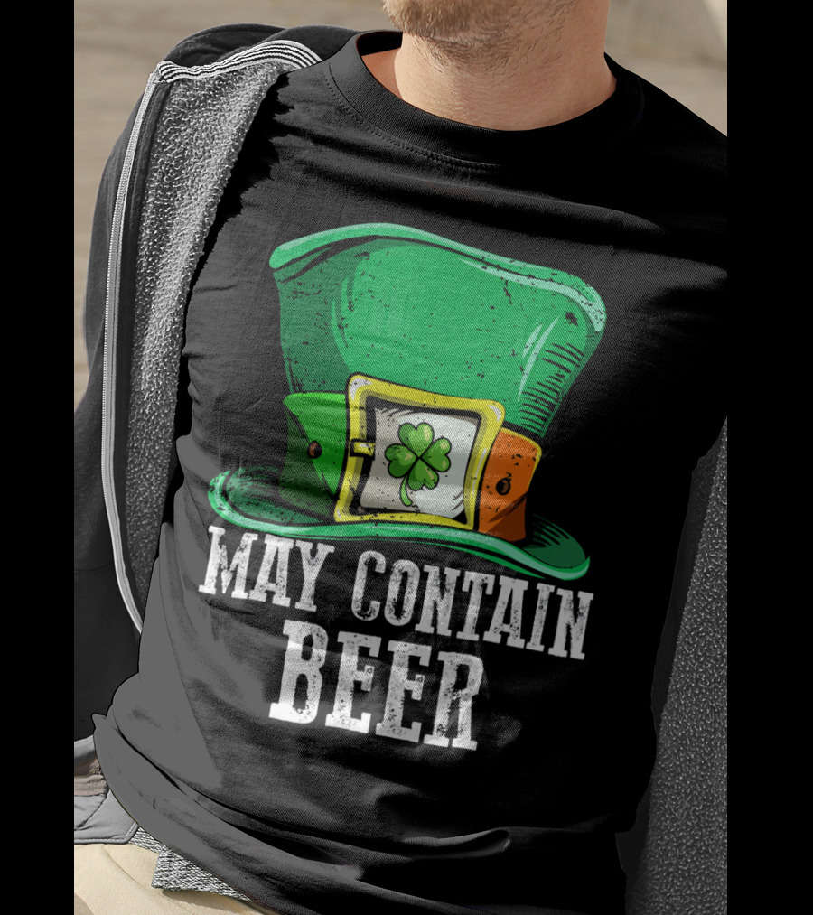 May Contain Beer Green Hat With Shamrock Buckle T-Shirt