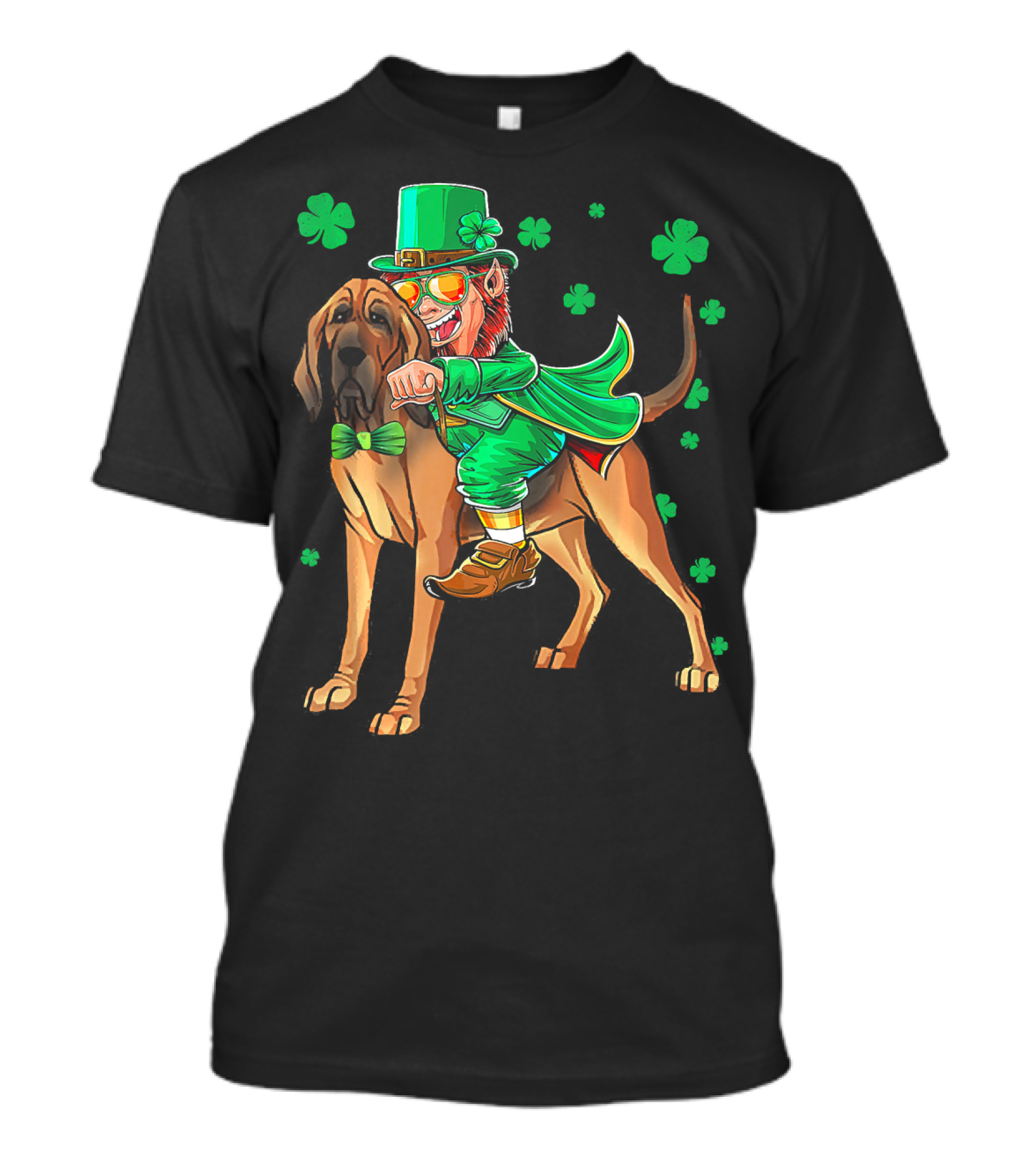 Leprechaun Riding Bloodhound Shamrock St. Patrick's Day T-Shirt