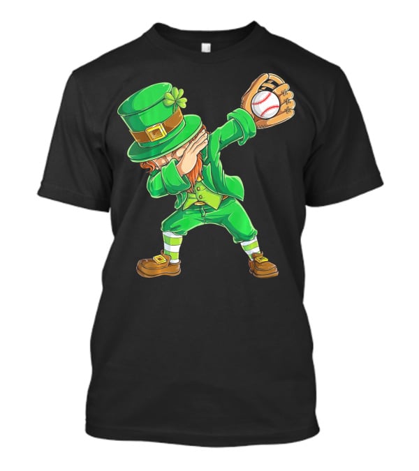Dabbing Leprechaun Baseball Glove Pitcher Fantasy T-Shirt
