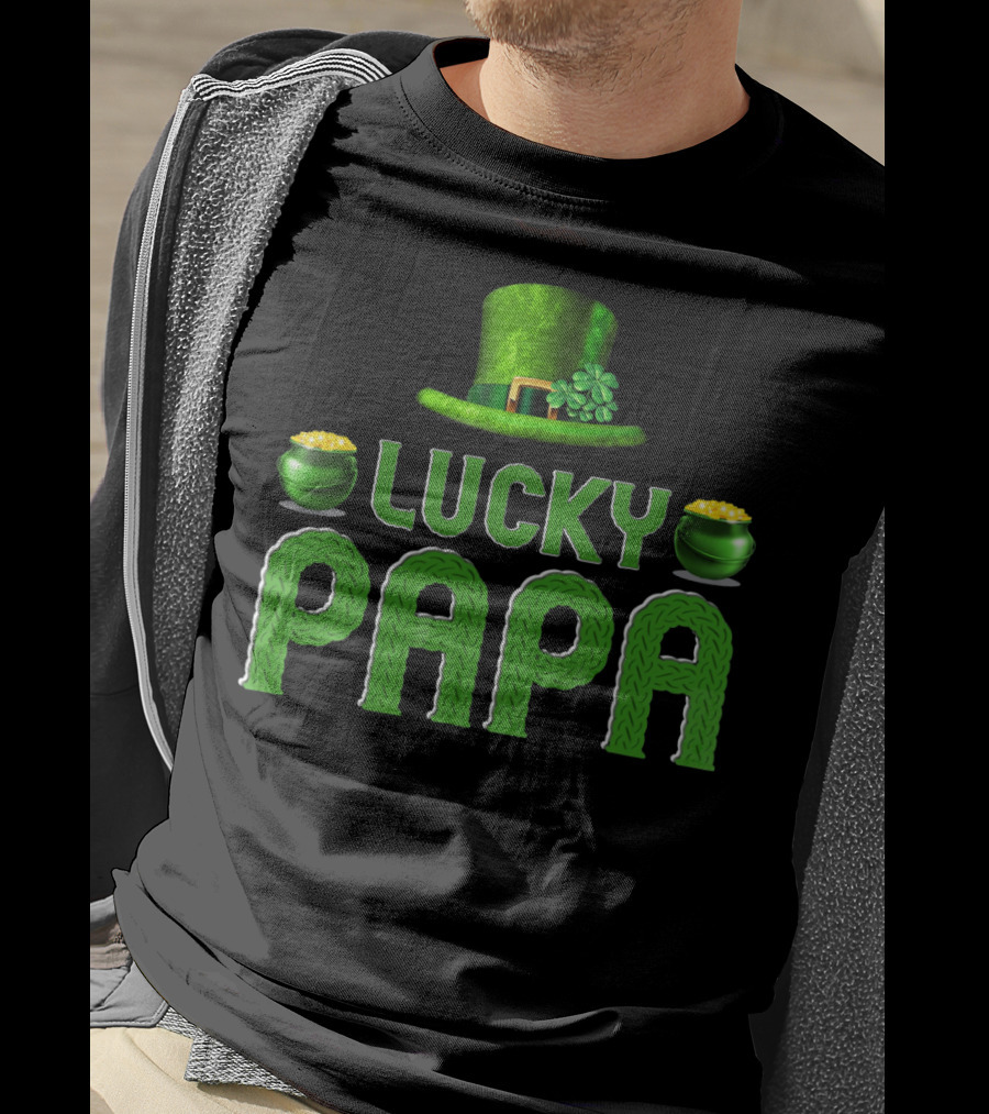 Lucky Papa Irish Family Clover Leprechaun Hat Gold T-Shirt