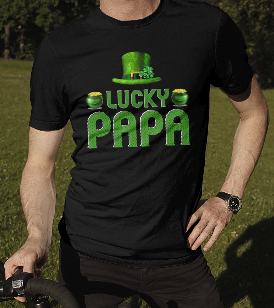 Lucky Papa Irish Family Clover Leprechaun Hat Gold T-Shirt
