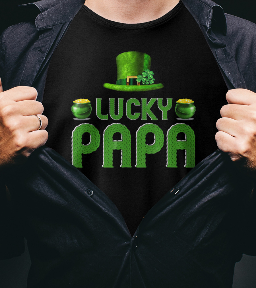 Lucky Papa Irish Family Clover Leprechaun Hat Gold T-Shirt