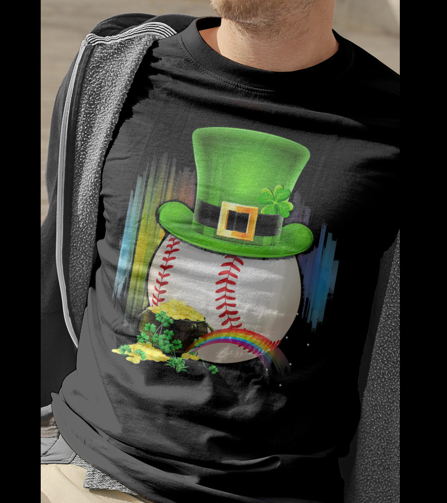 Leprechaun Hat Rainbow Coins Baseball Saint Patricks T-Shirt