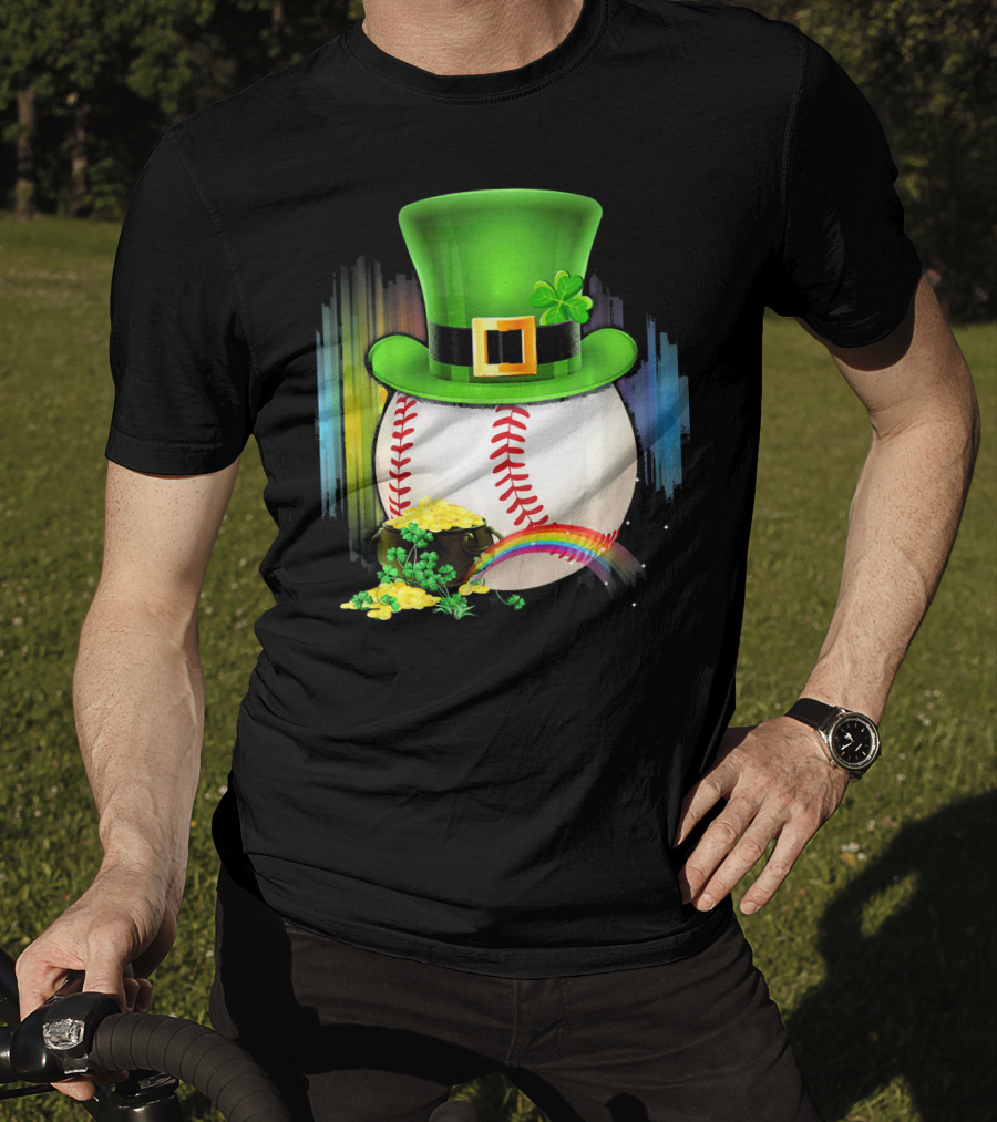Leprechaun Hat Rainbow Coins Baseball Saint Patricks T-Shirt
