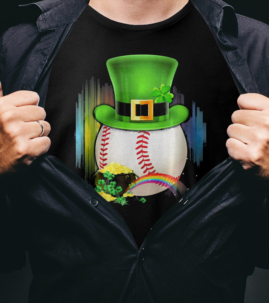 Leprechaun Hat Rainbow Coins Baseball Saint Patricks T-Shirt