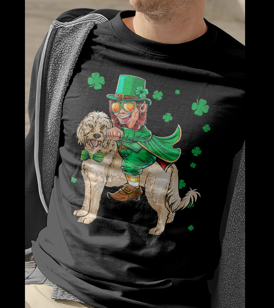 Leprechaun Riding Cockapoo With Shamrocks For St. Patrick's Day T-Shirt