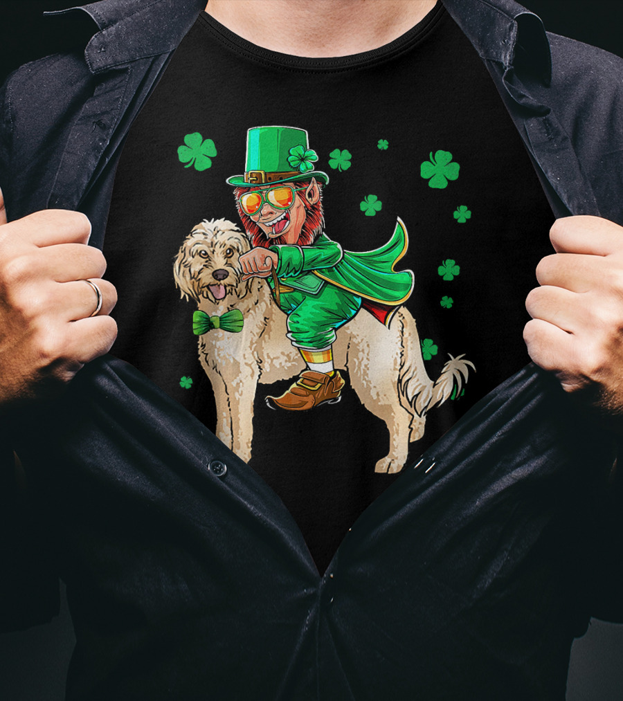 Leprechaun Riding Cockapoo With Shamrocks For St. Patrick's Day T-Shirt