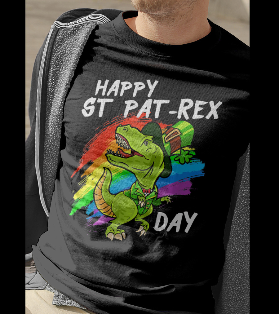 Happy St Pat Rex Day Cute St Patrick Dinosaur Rainbow T-Shirt