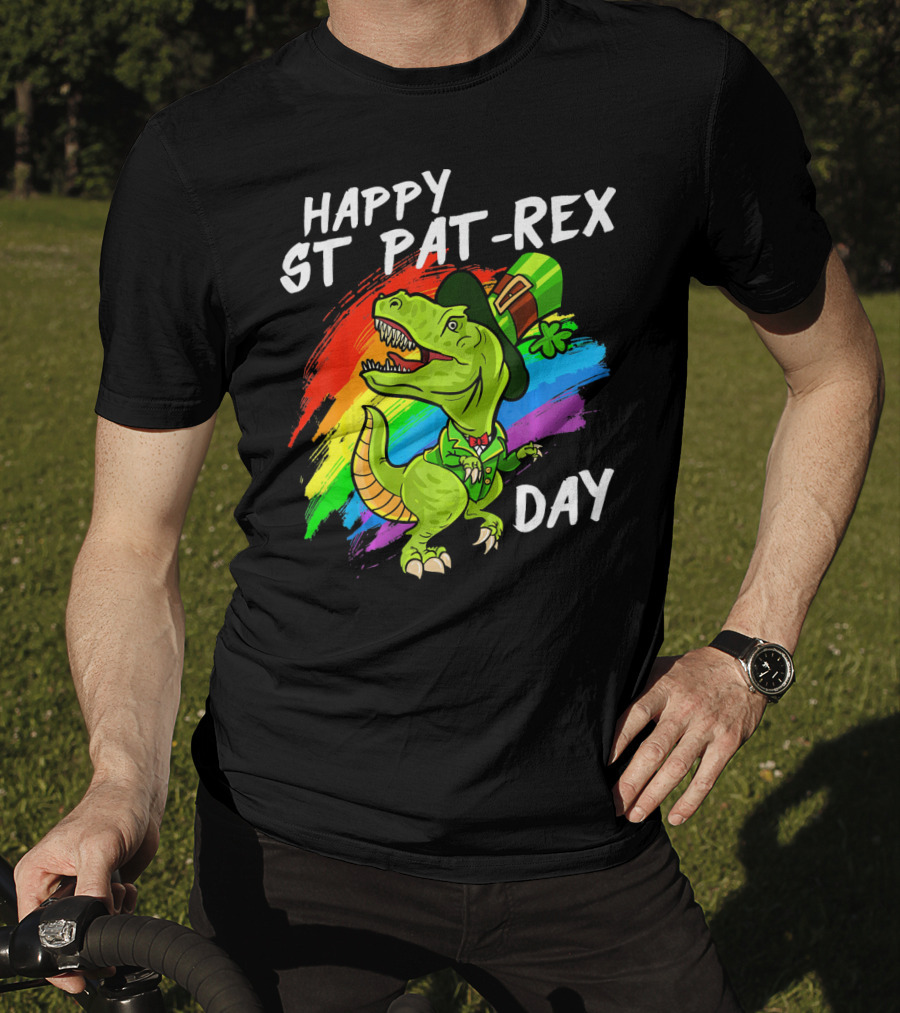 Happy St Pat Rex Day Cute St Patrick Dinosaur Rainbow T-Shirt