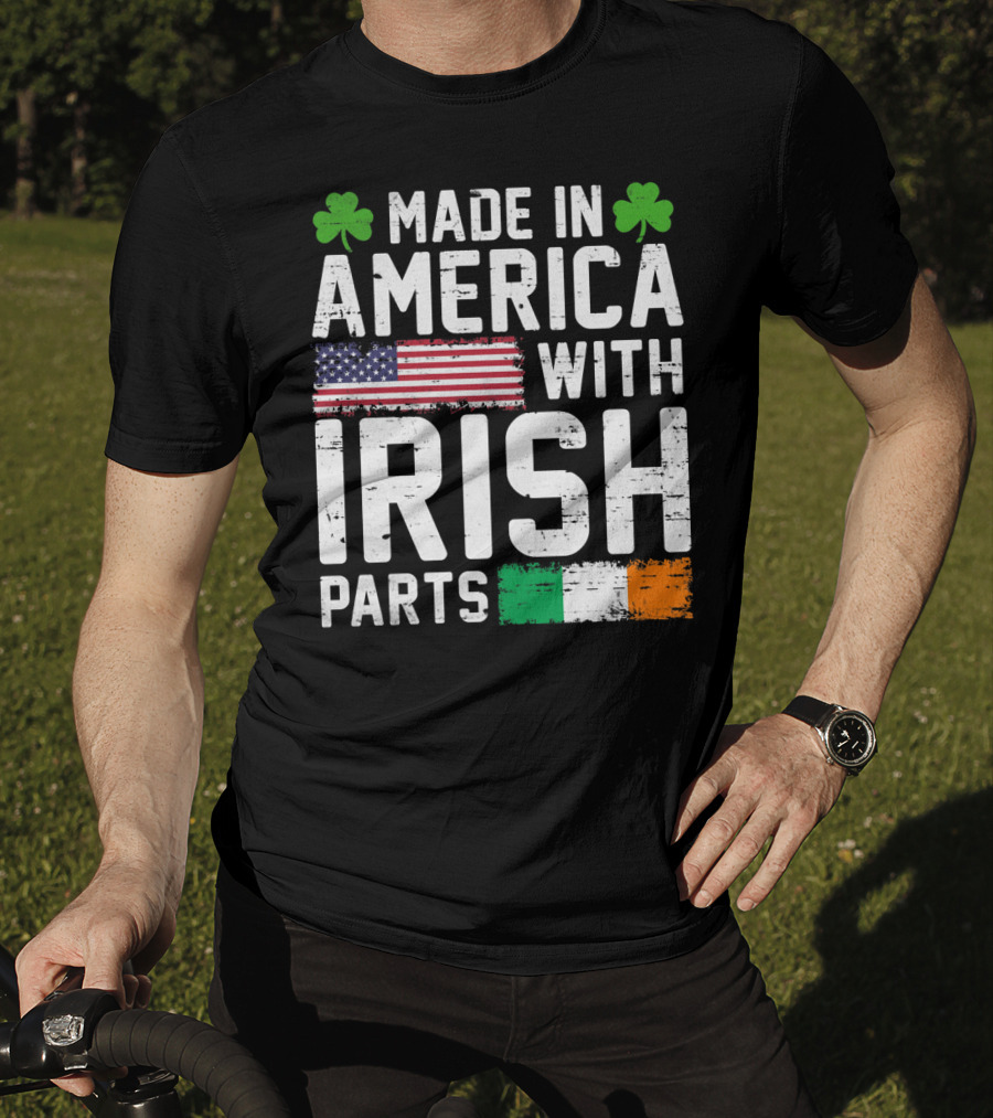 Made In America With Irish Parts Shamrock Flag Print T-Shirt