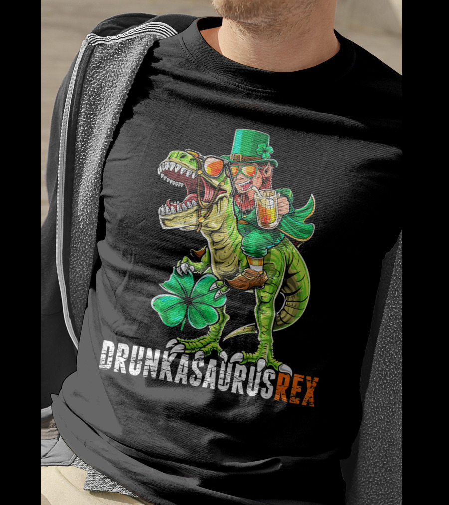 Drunkasaurus Rex St. Patrick's Day Leprechaun Dinosaur Fun T-Shirt