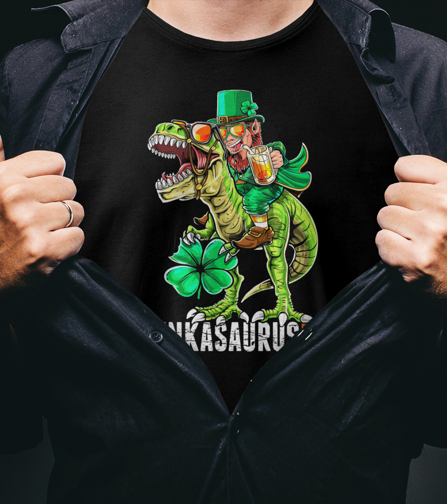 Drunkasaurus Rex St. Patrick's Day Leprechaun Dinosaur Fun T-Shirt