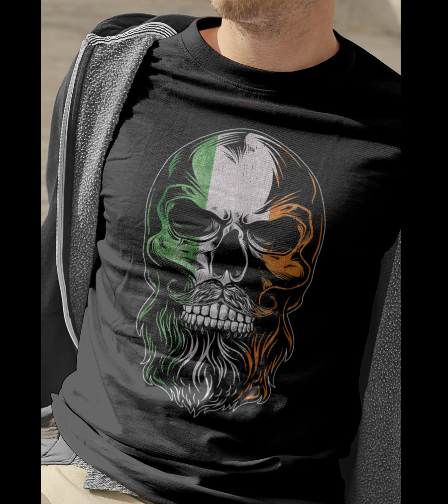 Irish Flag Bearded Skull St Patric St Patrick's Day T-Shirt