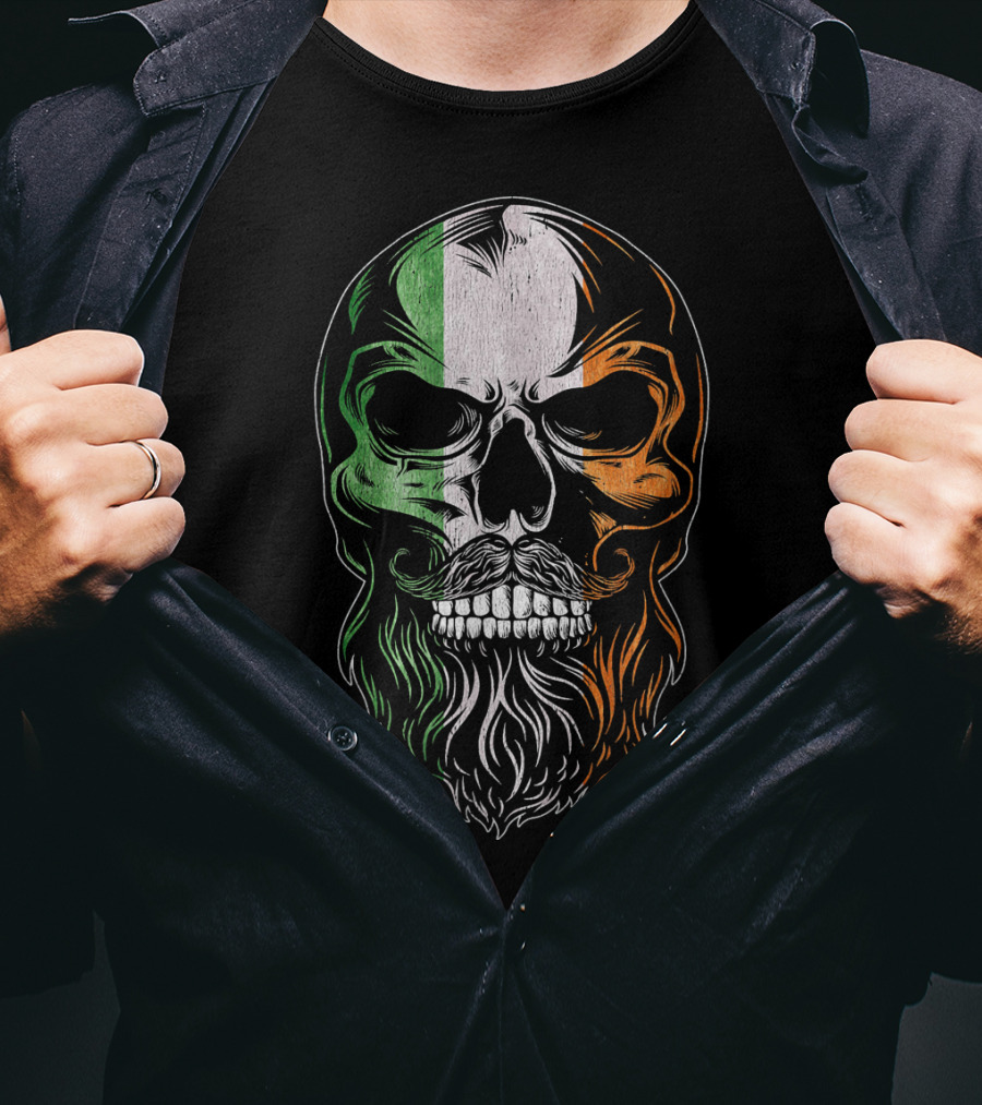 Irish Flag Bearded Skull St Patric St Patrick's Day T-Shirt