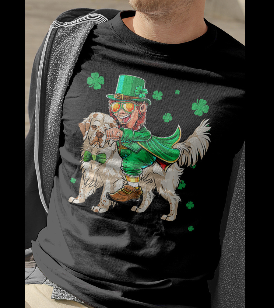 Leprechaun Clumber Spaniel Shamrock St. Patrick's Day T-Shirt