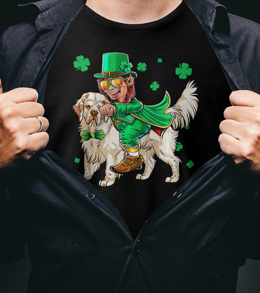 Leprechaun Clumber Spaniel Shamrock St. Patrick's Day T-Shirt