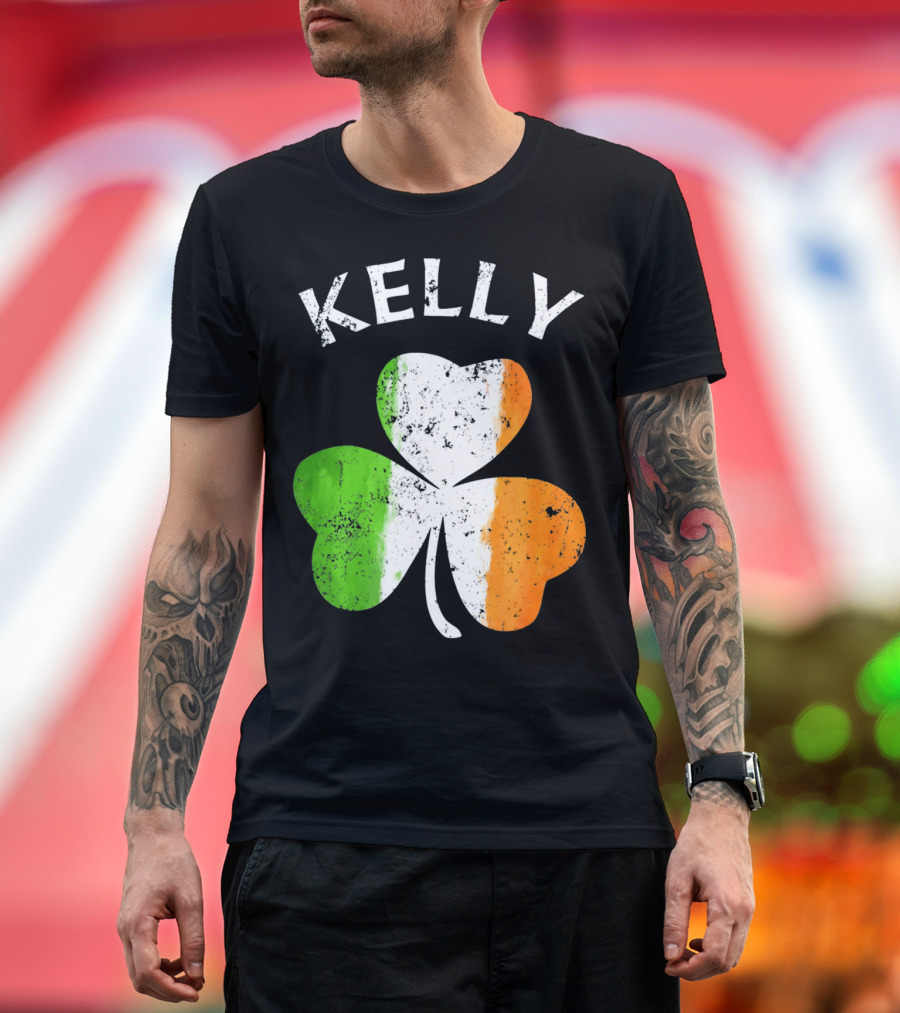 Kelly Irish Shamrock St Patricks Grunge Style Flag T-Shirt