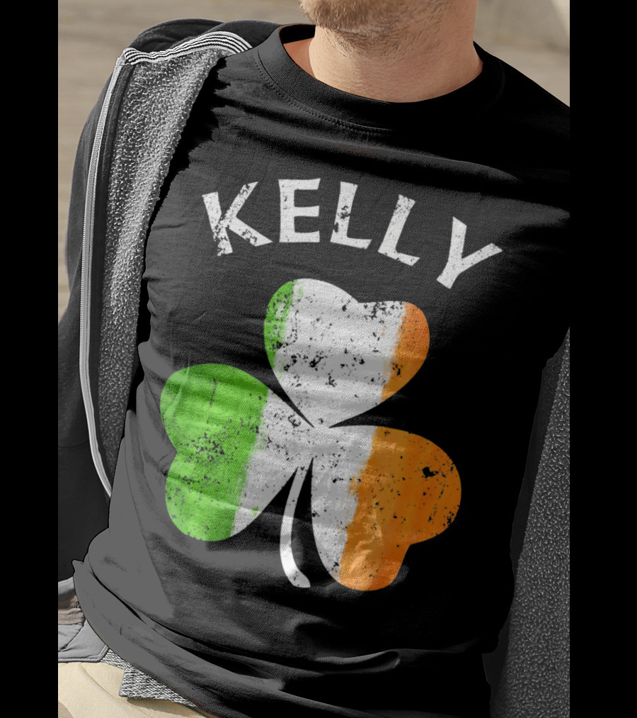 Kelly Irish Shamrock St Patricks Grunge Style Flag T-Shirt