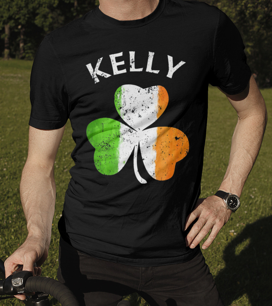 Kelly Irish Shamrock St Patricks Grunge Style Flag T-Shirt