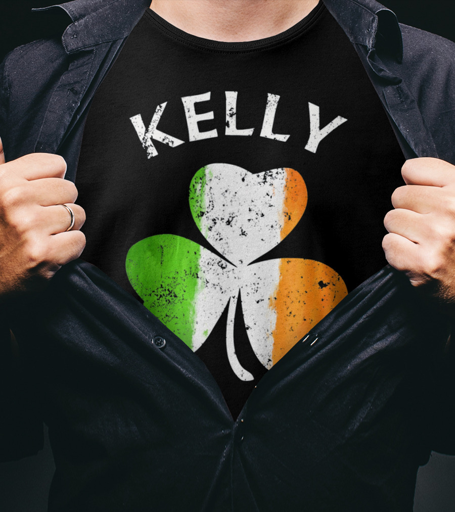 Kelly Irish Shamrock St Patricks Grunge Style Flag T-Shirt
