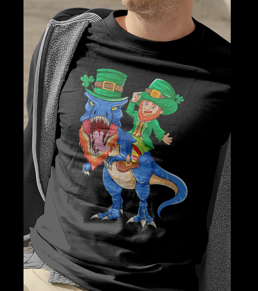 T Rex Dinosaur Ridden By Leprechaun St Patricks Day T-Shirt