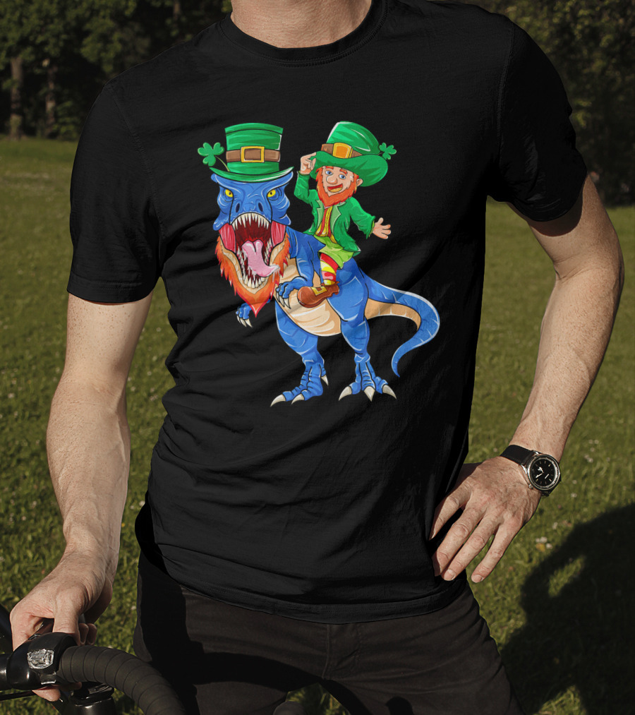T Rex Dinosaur Ridden By Leprechaun St Patricks Day T-Shirt