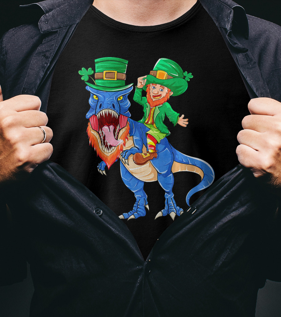 T Rex Dinosaur Ridden By Leprechaun St Patricks Day T-Shirt