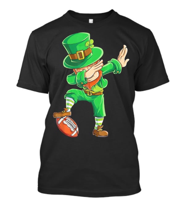 Leprechaun Dabbing On Football With Green Hat And Orange Beard T-Shirt