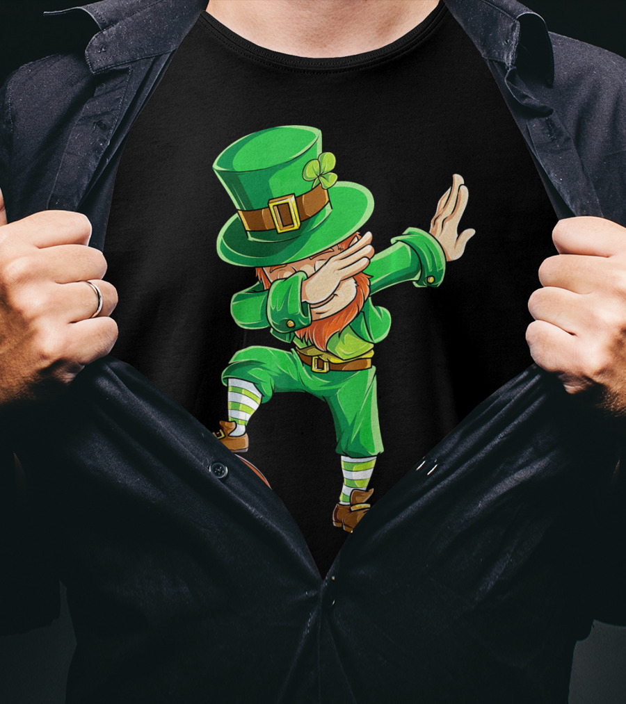 Leprechaun Dabbing On Football With Green Hat And Orange Beard T-Shirt