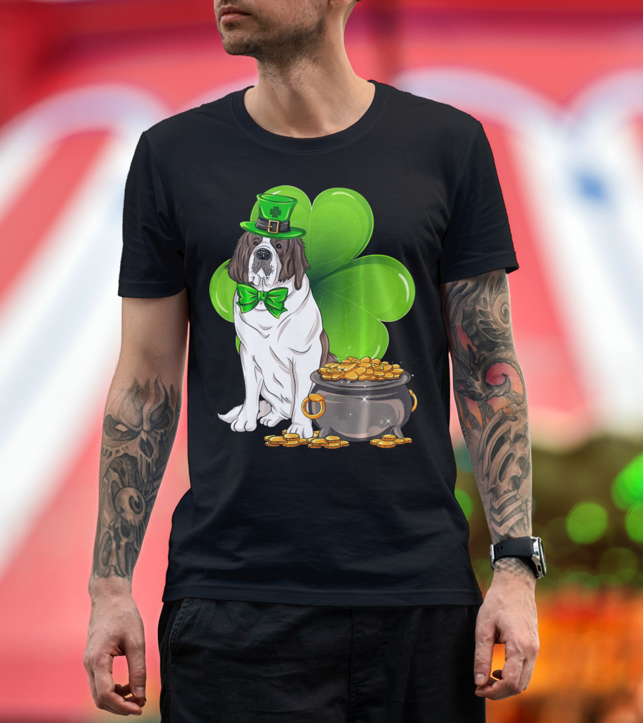 Saint Bernard Leprechaun St Patricks Day Pot of Gold Clover T-Shirt