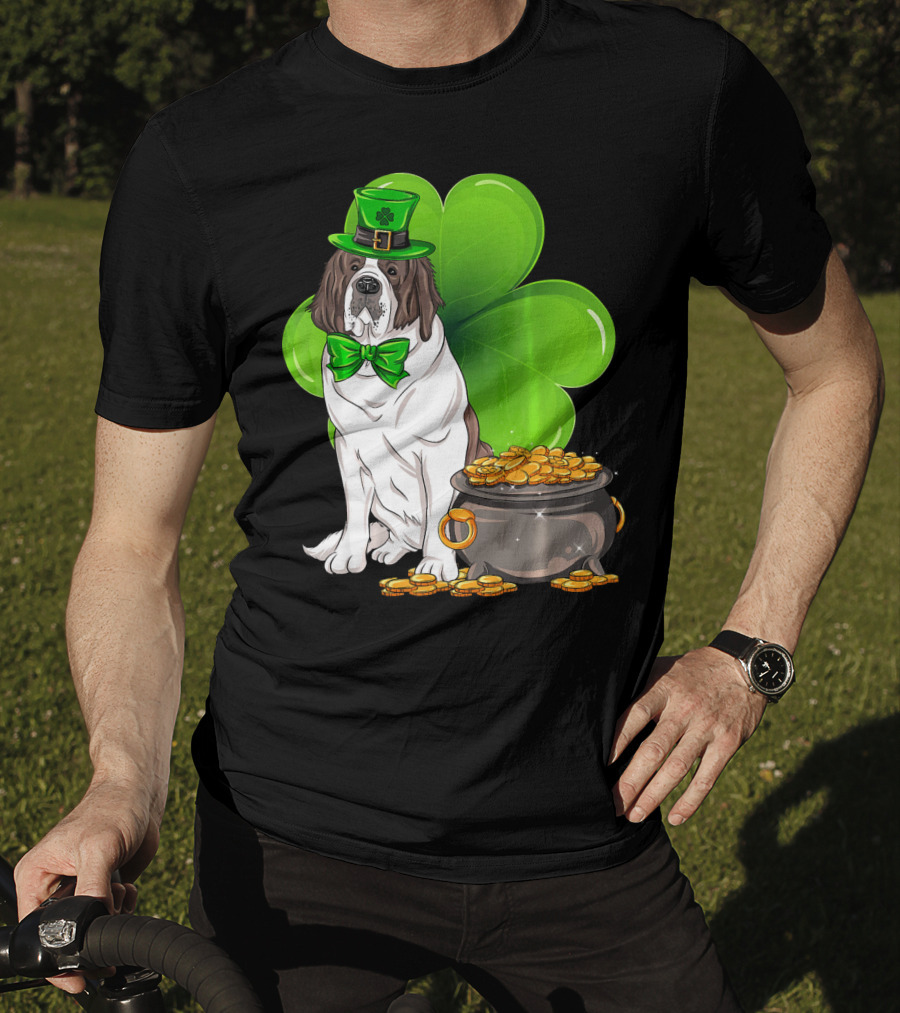 Saint Bernard Leprechaun St Patricks Day Pot Of Gold Clover T-Shirt