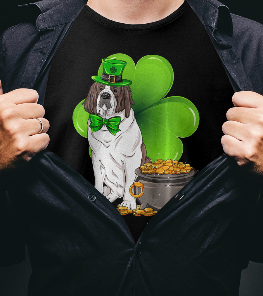 Saint Bernard Leprechaun St Patricks Day Pot Of Gold Clover T-Shirt