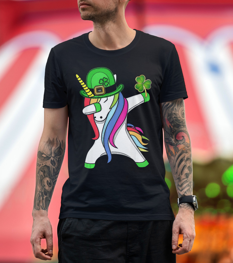 Lepricorn Unicorn Leprechaun St.P Clover Hat Dabbing T-Shirt