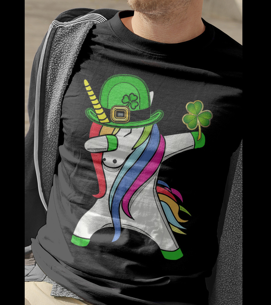 Lepricorn Unicorn Leprechaun St.P Clover Hat Dabbing T-Shirt