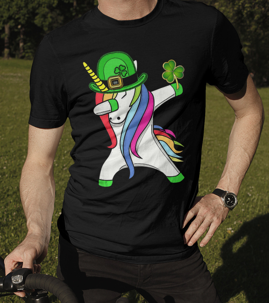 Lepricorn Unicorn Leprechaun St.P Clover Hat Dabbing T-Shirt