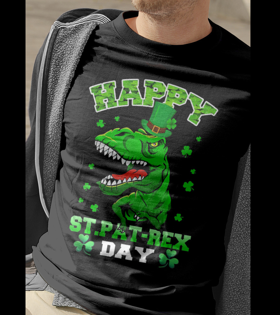 Happy St. Pat-Rex Day Dinosaur With Shamrocks T-Shirt
