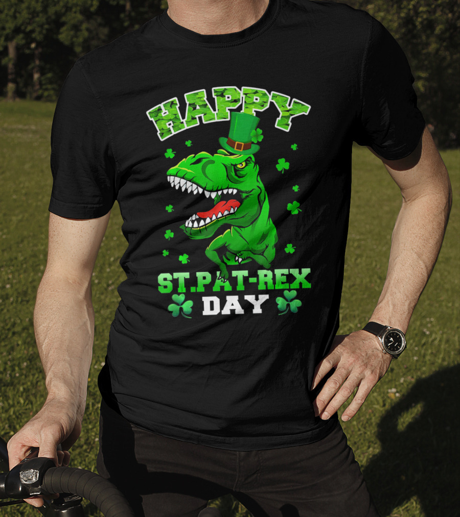 Happy St. Pat-Rex Day Dinosaur With Shamrocks T-Shirt